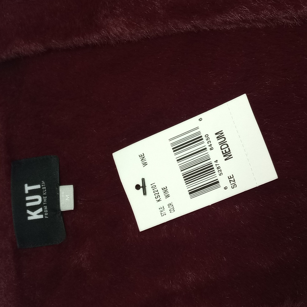 🆕 KUT "JANA" WINE BURGUNDY FUZZY OPEN FRONT CARDIGAN SWEATER WITH POCKETS - Picture 11 of 13